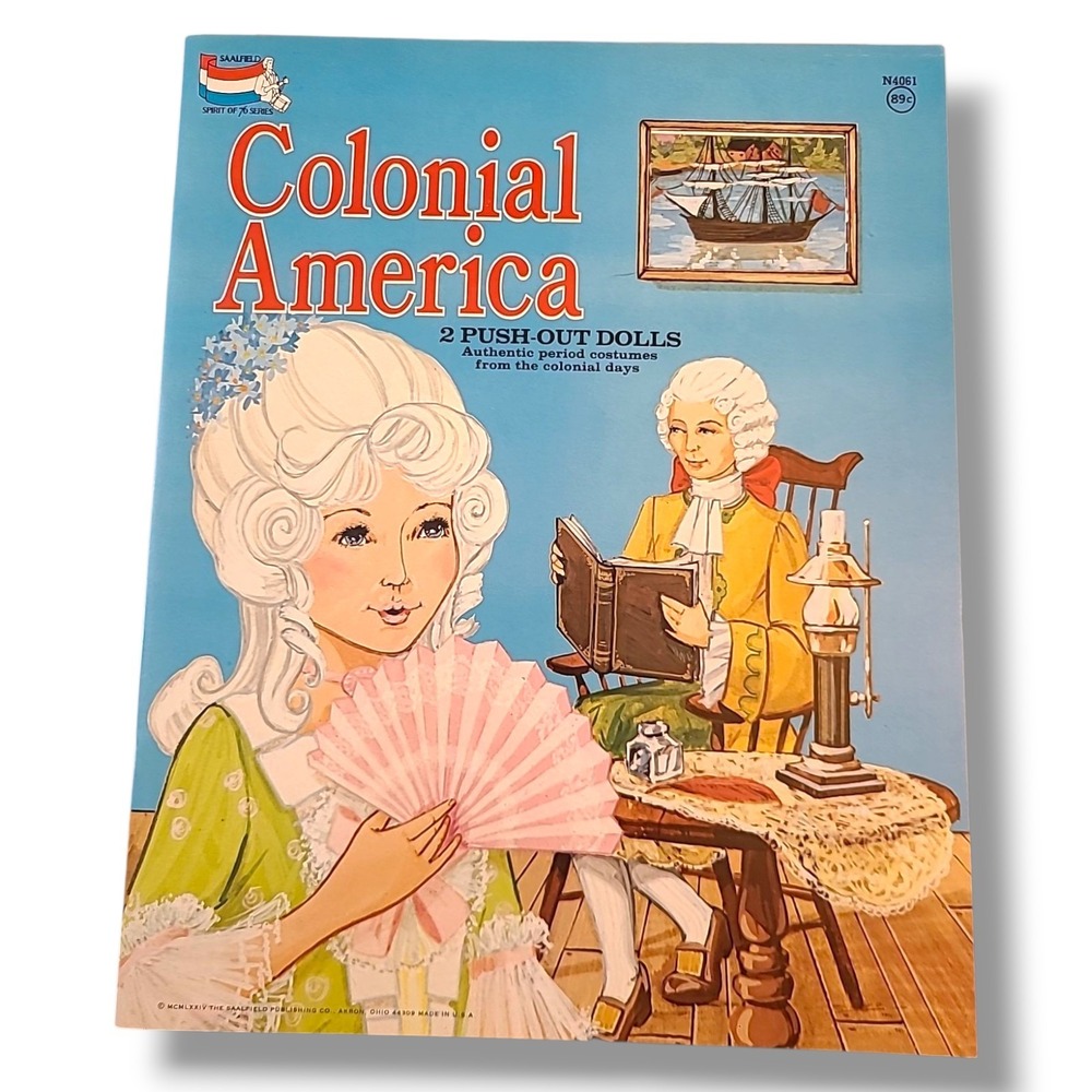 Colonial‎ America Paper Dolls 1974 Saalfield 2 Push-Out Dolls Uncut Vintage NOS